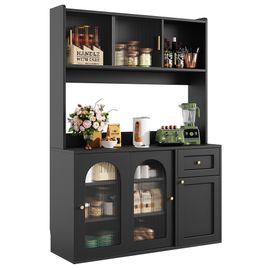 Buffet haut armoire haute vitrine étagères réglables armoire salle à manger éclairage led noir