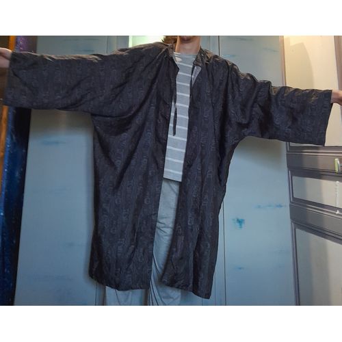 Blouse Coiffeur Noire Imperméable À Manche Attache Lacet 94x94 Cm 1990 