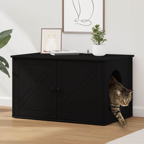 Vidaxl Maison Pour Chat Noir 85 X 55 X 50,5 Cm Bois D'ingénierie
