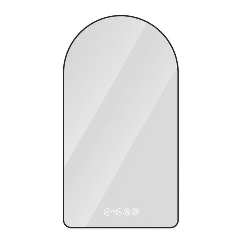 Miroir LED de Salle de Bain en Arche 70×120 cm,Affichage Heure et Température, Rétro-éclairage, Anti-buée, Dimmable,Cadre Noir