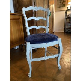 Lot de 6 chaises bois blanc, assise bleue