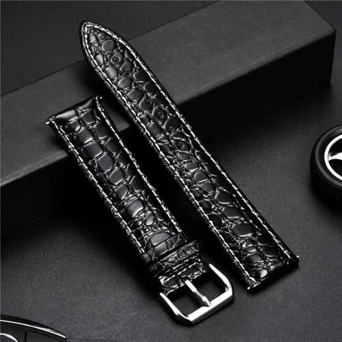CONNECTEUR DE BRACELET ,Black White Line-16mm--Bracelet de montre en cuir souple pour hommes, Design peau de Crocodile, 16mm 18mm 20