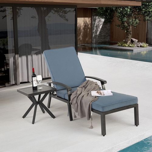 Transat 1 Pièce Chaise Longue De Jardin Avec Coussin En Coton Inclinable Et Réglable Mobilier De Chaise Longue De Piscine En Aluminium Résistant À La Rouille Coussin Bleu Imperméable