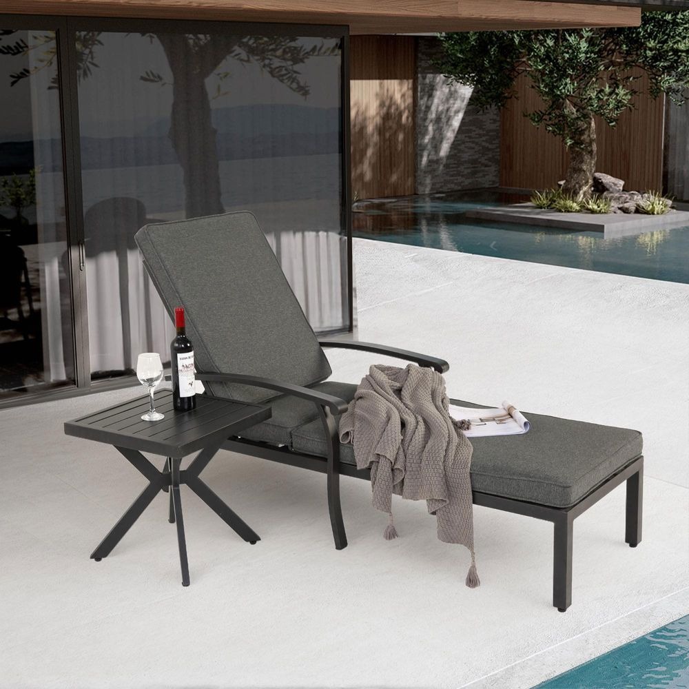 Transat 1 Pièce Chaise Longue De Jardin Avec Coussin En Coton Inclinable Et Réglable Mobilier De Chaise Longue De Piscine En Aluminium Résistant À La Rouille Coussin Gris Imperméable
