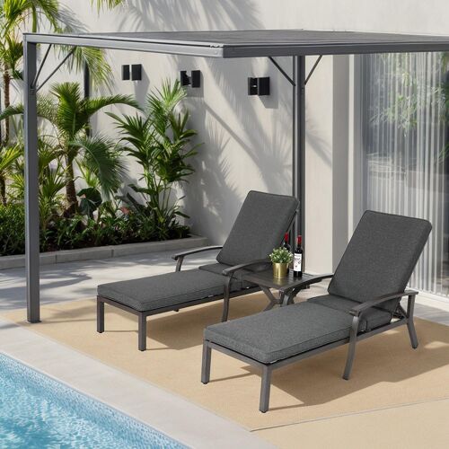 Transat 1 Pièce Chaise Longue De Patio Avec Coussin En Coton Inclinable Et Réglable En Aluminium Antirouille Meuble De Chaise Longue De Piscine Coussin Gris Imperméable