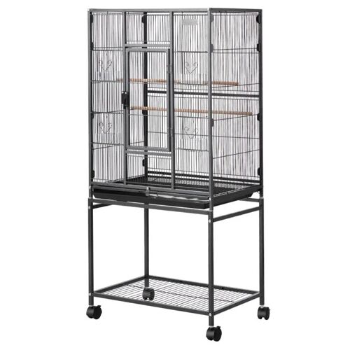 Grande Cage Pour Oiseaux 62,5x42,5x137 Cm-Duoku-Avec Toit Plat, Idéale Pour Mésanges, Calopsittes, Canaris, Perruches Ondulées