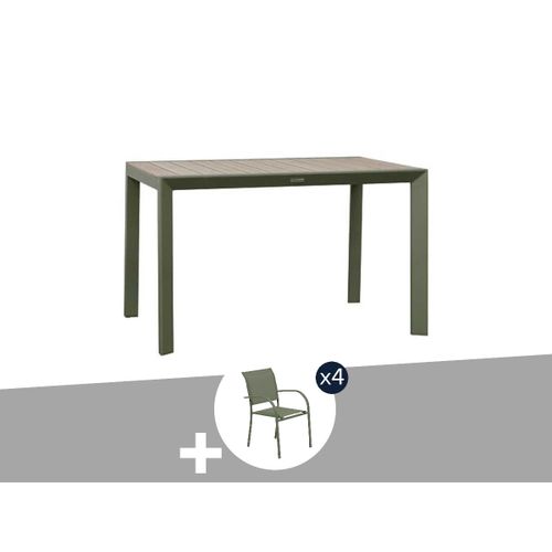 Table De Jardin Rectangulaire Alu Evasion 4 Places Effet Bois Lin Et Laurier + 4 Fauteuils Piazza - Hespéride