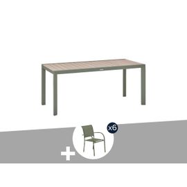 Table De Jardin Rectangulaire Alu Evasion 6 Places Effet Bois Lin Et Laurier + 6 Fauteuils Piazza - Hespéride