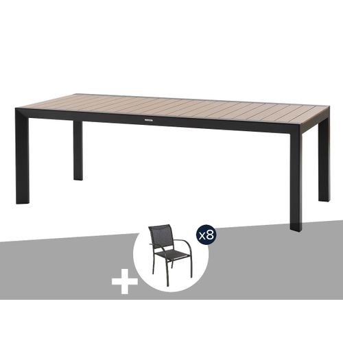 Table De Jardin Rectangulaire Alu Evasion 8 Places Effet Bois Honey Graphite + 8 Fauteuils Piazza - Hespéride
