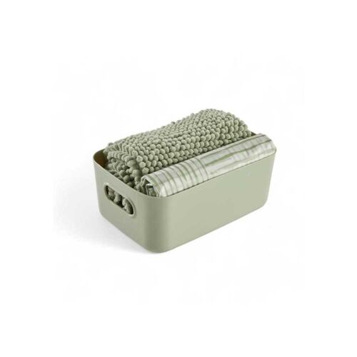 Set de douche TODAY Utility 3 pièces rideau 180x180 cm tapis 40x60 cm panier 25x16,5x10 cm vert