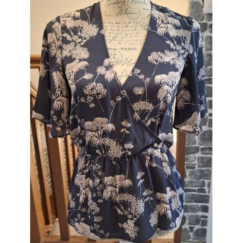 Blouse Cache-Coeur Grise Imprimée Beige