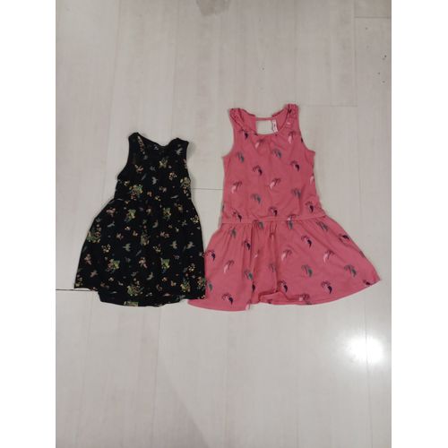 Lot De 2 Robes Enfant,Rose Et Noir, Taille 6 Ans