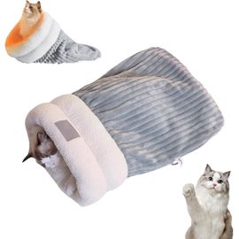 Sac De Couchage Pour Chat - Aqsacokiya - Tapis De Lit En Peluche Pour Animaux - Lit Moelleux Pour Petits Chiots - Gris - M(Moins De 3kg)