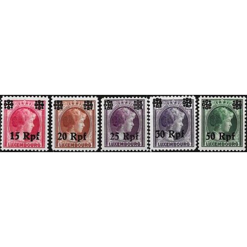 Luxembourg, Occupation Allemande 1940, Beaux Timbres Neufs* Yvert 27 28 29 30 32, Grande Duchesse Charlotte De Luxembourg, Surchargé Nouvelle Valeur En Rpf - Reich Pfennig.
