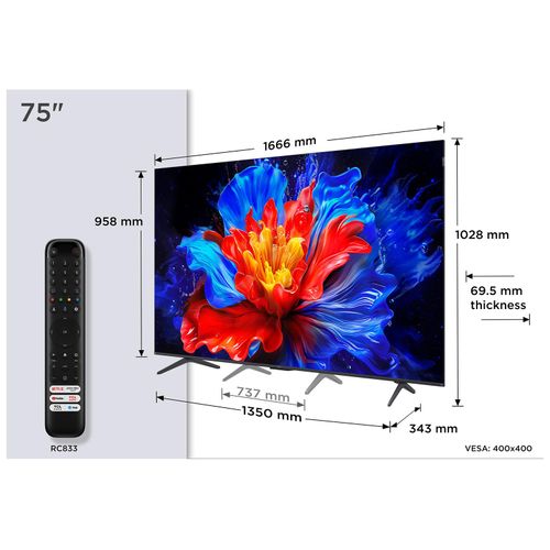 TCL P89K 75P89K TV 75" 4K Ultra HD Smart TV Wifi Métallique 350 cd/m²