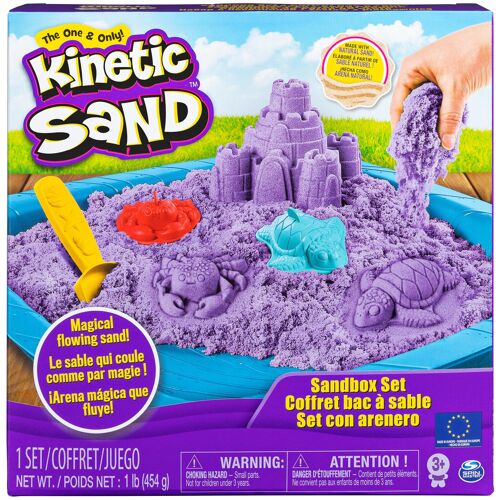 Kinetic Sand SABLE À MODELER - COFFRET CHÂTEAU BAC À SABLE 454 G + 4 ACCESSOIRES - Sculpte à l'Infini ce Sable à Modeler, Sable Coloré & Naturel, comme de la Pâte à Modeler - Jouet Enfant 3 Ans et +