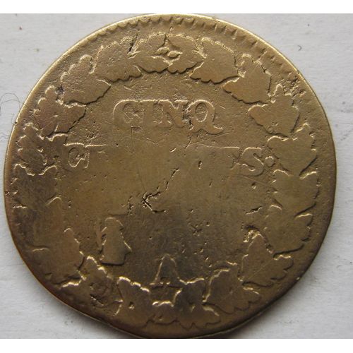 Pièce De Monnaie Française De 5 Centimes Dupré, An 5, Atelier De Paris, Bronze, (5).