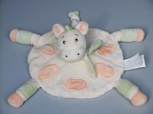 Doudou cheval plat rond Kimbaloo jaune orange vert