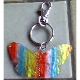 Porte Clés Papillon Multicolore En Plastique Rigide / Bijou De Sac - Anneau Et Mousqueton En Métal - 08x04cm Environ