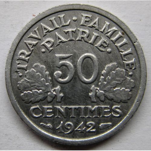 Pièce De Monnaie Française De 50 Centimes Bazor, 1942, Etat Français, (19).