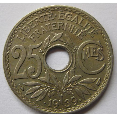 Une Pièce De Monnaie Française De 25 Centimes, 1939, Lindauer, (21).