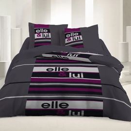 Housse De Couette 3 Pcs - Coton 57 Fils - 2 Places Elle & Lui