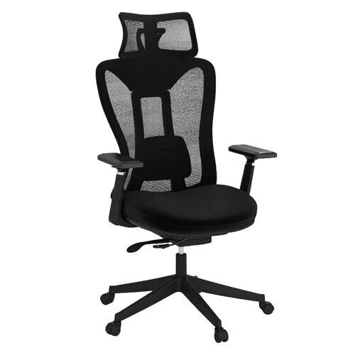 Chaise de bureau ergonomique inclinable 70 x 68 x 116-124 cm confort optimal avec appui-tête et accoudoirs 3D en maille noir Helloshop26 20_0011094