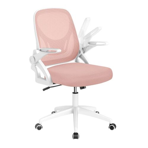 Chaise de bureau ergonomique pivotante 63 x 63 x 92-100 cm soutien lombaire accoudoirs rabattables style moderne en PP rose Helloshop26 20_0011097