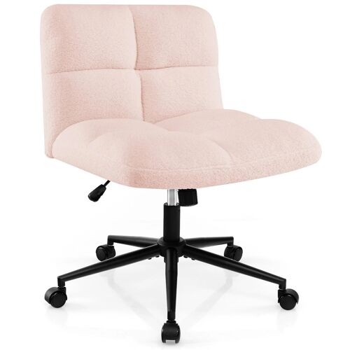 Chaise de bureau avec assise large 73 x 69 x 79-87 cm réglable et confortable style moderne en imitation peau de mouton rose Helloshop26 20_0011280