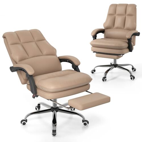 Chaise de bureau ergonomique 65 x 70 x 107-114 cm dossier inclinable à 155° mobilités fluides style moderne en cuir PU café Helloshop26 20_0011099