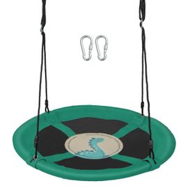 Balançoire Soucoupe 102 Cm Pour Jardin Siège Circulaire Pour 2 Enfants Confort Optimal En Tissu Oxford Vert Helloshop26 20_0010531