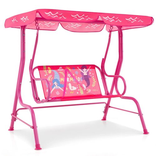 Balançoire Pour Enfants 112 X 76,5 X 111 Cm Sécurisée Et Décorative Style Ludique En Métal Rose Helloshop26 20_0010528