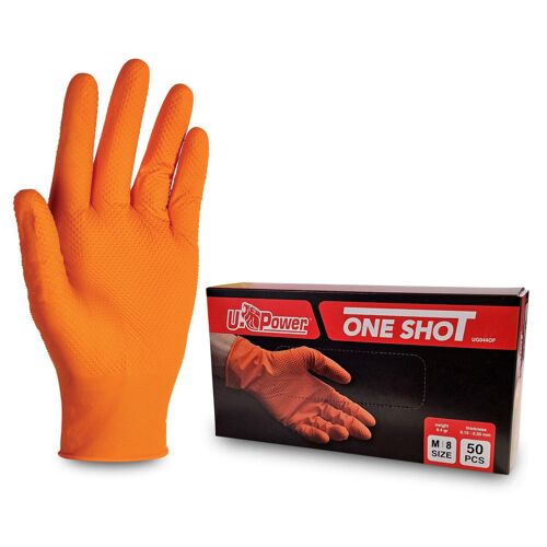 GANTS NITRILE JETABLES ORANGE TEXTURE DIAMANTÉE 8g U-POWER - 50PIECES - 8