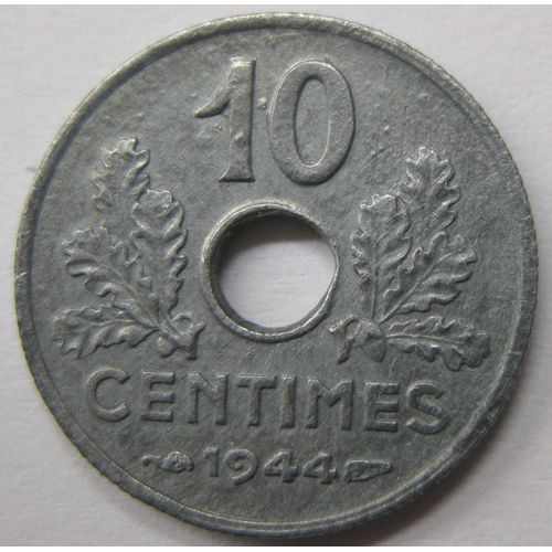 Pièce De Monnaie Française De 10 Centimes, 1944, Etat Français, Zinc, (27).