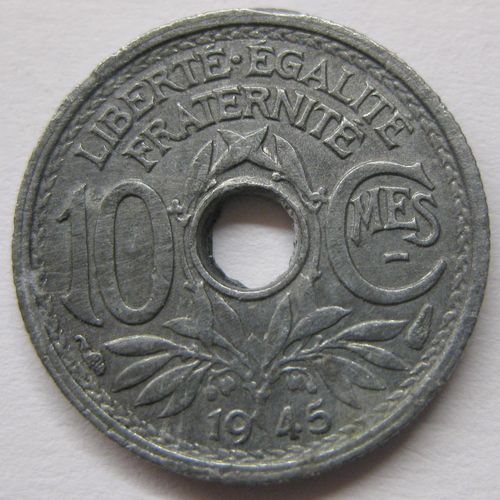 Pièce De Monnaie Française De 10 Centimes, 1945, Emile Lindauer, (28).