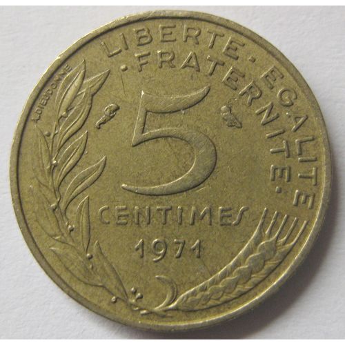 Pièce De Monnaie Française De 5 Centimes, 1971, Marianne, (50).