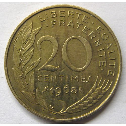 Pièce De Monnaie Française De 20 Centimes Marianne, 1968, (97).