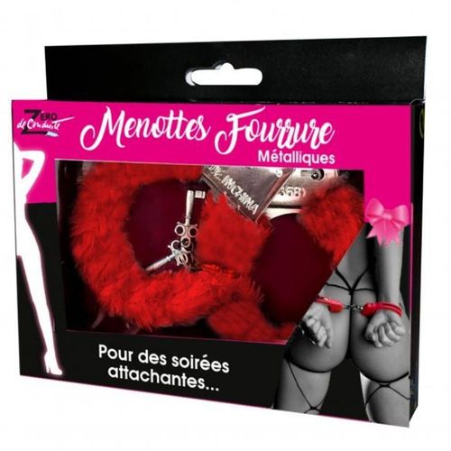 Paire De Menottes Métal Fourrure Rouge
