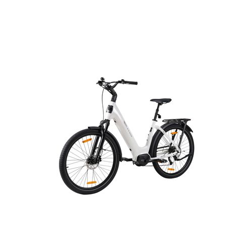 Vélo De Ville Ttgo 28 Pouces Z5 À Moteur Central 250w Batterie 36v 18ah Vitesse Maximale : 25 Km/H Autonomie : 120 Km Pneus 27,5 Pouces Double Suspension Freins À Disque Hydrauliques Blanc Platine