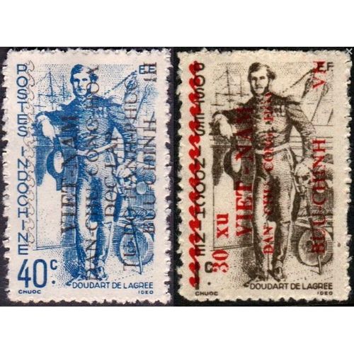 Indochine / Vietnam, Guerre D'Indépendance 1945 / 46, Beaux Timbres Neufs** Louis Doudart De Lagree Surchargés Par Les Forces Indépendantistes Du Général Ho Chi Minh