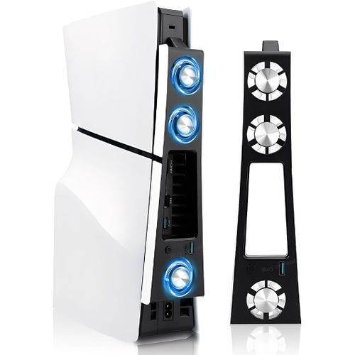 Ventilateur de Refroidissement PS5 Slim, Accessoires de Refroidissement Plus Silencieux avec LED et hubs USB3.0,Accessoire Compatible avec Playstation5 Slim Digital & Discs Edition