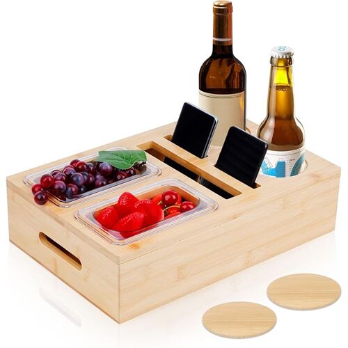 Elicna Couchbar ¿ Snackbox Avec Coupelles, Plateau De Canapé Avec Porte-Vin, Coupelle À Snacks, Idée Cadeau Pour Hommes Et Femmes, Couchbar Personnalisée, Organiseur De Canapé