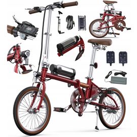 Vélo Électrique Pliable Rétro Onesport Ot02 Moteur 250 W, Batterie 36 V 5,2 Ah Vitesse Maximale : 25 Km/H Autonomie : 25 Kilomètres Freins V-Brakes - Rouge