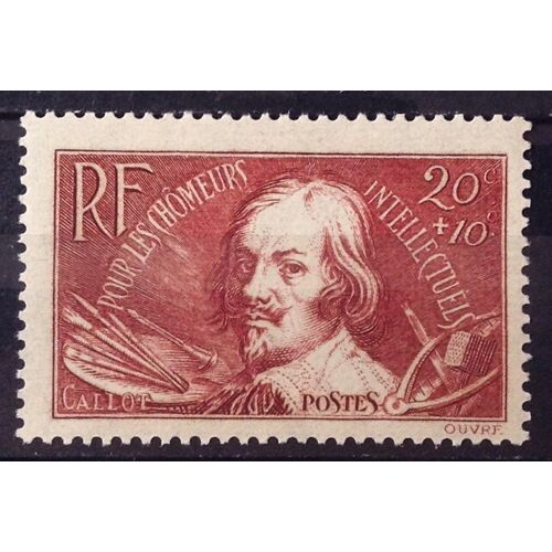 Chômeurs Intellectuels 1936 - Callot 20c+10c Brun Carminé (Impeccable N° 330) Neuf** Luxe (= Sans Trace De Charnière) - Cote 5,00 - France Année 1936 - N26862