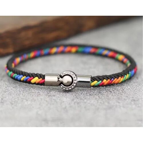 Bracelet Corde Tressé 20,5cm Multicolore Fermeture Magnétique
