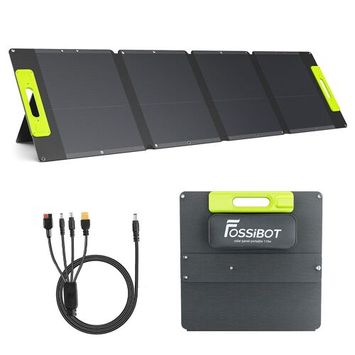 Panneau solaire pliable FOSSiBOT SP110 110W, rendement de conversion élevé de 26 %, cellules à contact arrière, revêtement ETFE, sorties CC et USB multiples