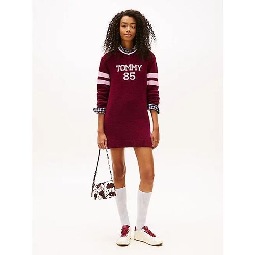 Mini Robe Pull Col En V À Logo En Intarsia