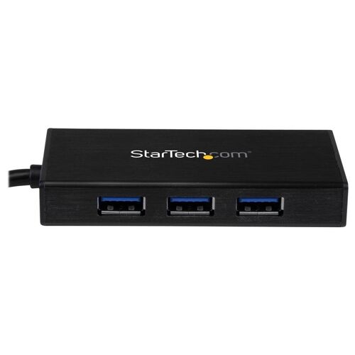 StarTech.com Hub USB 3.0 portable à 3 ports avec câble intégré - Concentrateur USB 3.0 plus Gigabit Ethernet - Aluminium - Concentrateur (hub) - 3 x SuperSpeed USB 3.0 + 1 x 10/100/1000 - de bureau - pour P/N: PEXUSB3S2EI, PEXUSB3S42, PEXUSB3S7...