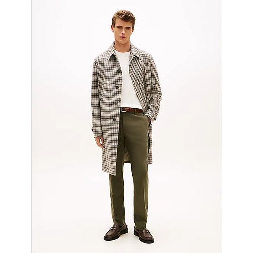 Manteau Long Pied-De-Poule En Laine Mélangée