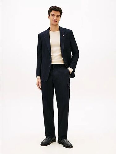 Pantalon À Fines Rayures En Laine Mélangée